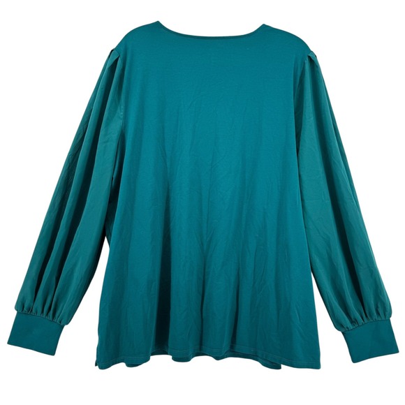 Belle by Kim Gravel Teal V-Neck Puffed Long Sleeve Top XL Cotton Modal Blend - Picture 2 of 8